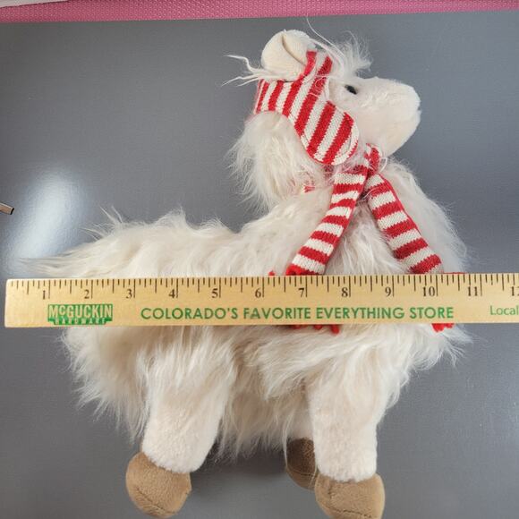 Pier 1 Imports White Llama Plush 12" with Red Hat & Scarf Holiday Decor - Picture 5 of 15